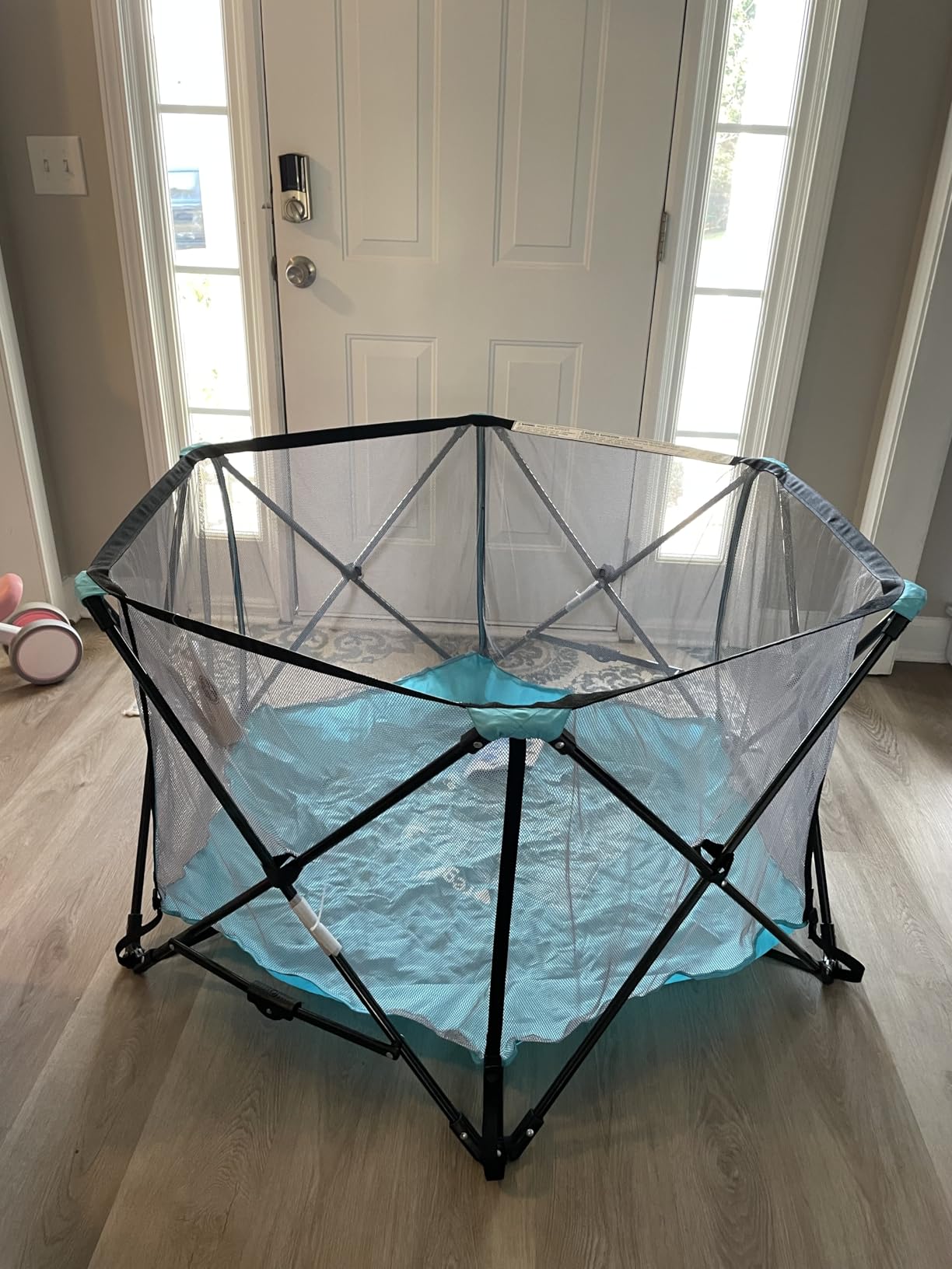 Regalo Safety My Play Portable Baby Playpen & Play Yard, Foldable 6-Panel Indoor Outdoor Playpen for Babies & Toddlers, Mesh Sides, Washable Fabric, 48 inches, Aqua/Black customer photo 2