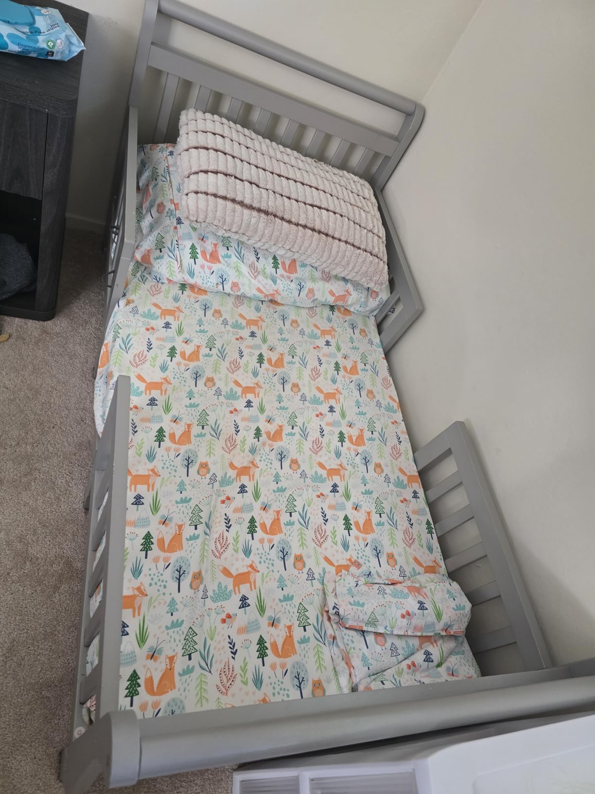 Dream On Me Emma 3-in-1 Convertible Wooden Toddler Bed in Steel Grey, Baby Safety Alliance Certified, Low-to-Floor Design, Solid Pinewood with Safety Rails customer photo 1