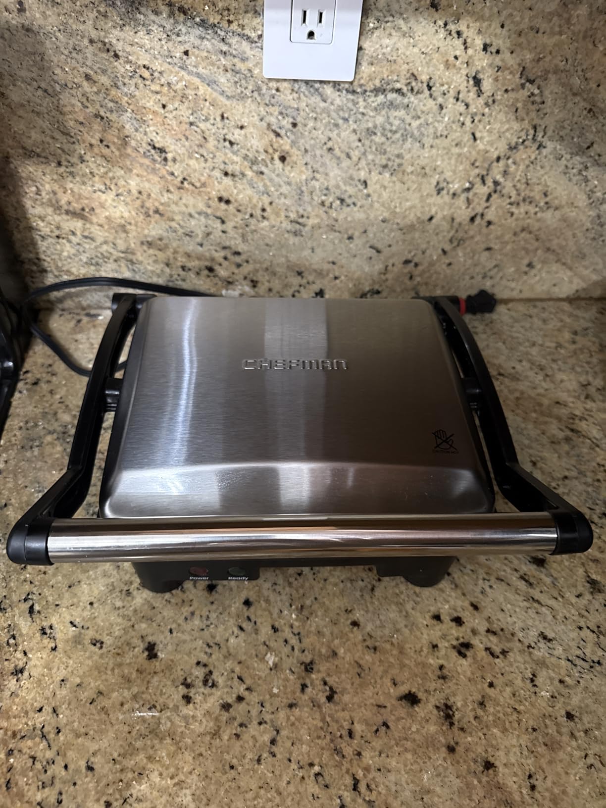 Chefman Panini Press Grill and Gourmet Sandwich Maker - Non-Stick Coated Plates, Opens 180 Degrees, Stainless Steel Surface, Removable Drip Tray, 4 Slice, Black customer photo 1
