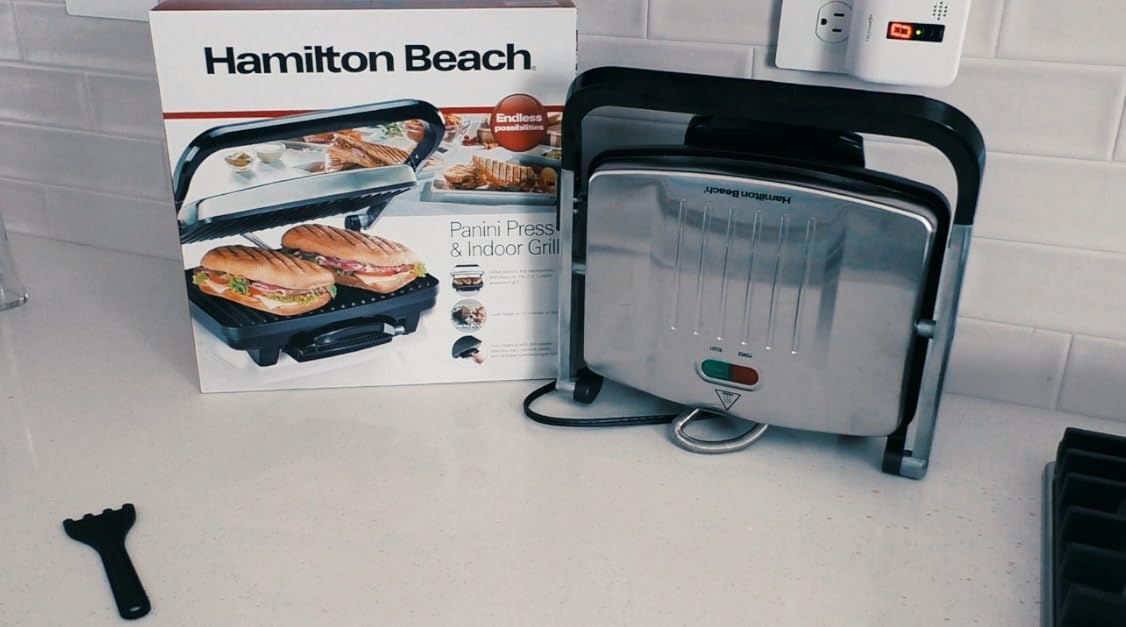 Hamilton Beach Panini Press, Sandwich Maker & Electric Indoor Grill - Upright Storage, PFAS-Free Nonstick Easy Clean Grids, Stainless Steel (25410) customer photo 1