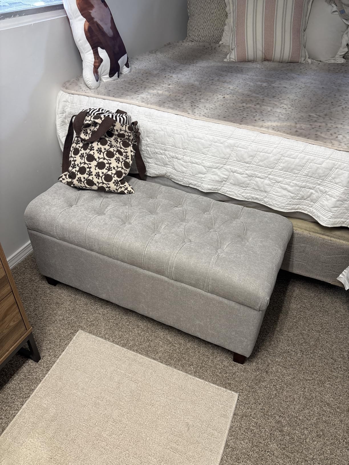 Homepop Home Decor | Tufted Ainsley Button Storage Ottoman Bench with Hinged Lid | Ottoman Bench with Storage for Living Room & Bedroom, Cream 18x40x18 inches customer photo 2