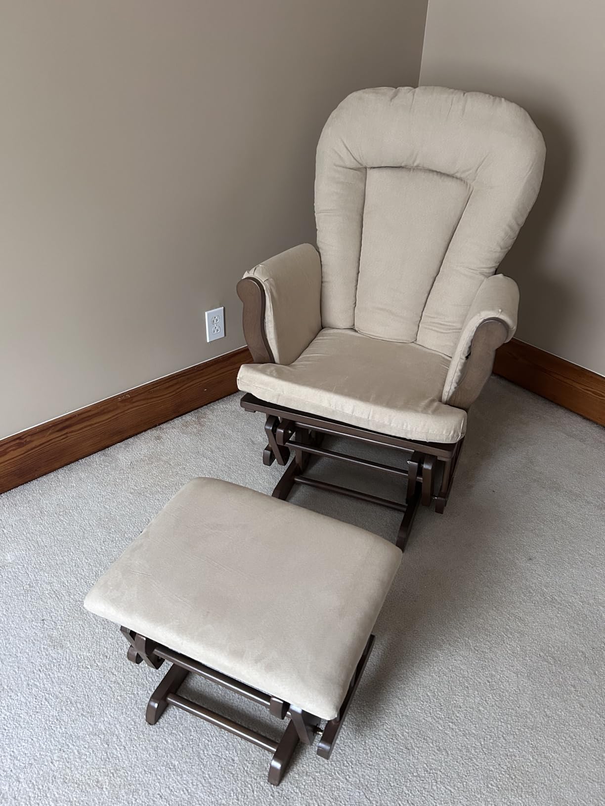 Child Craft Cozy Glider Rocker and Ottoman Set, Smooth Quiet Gliding Motion, Padded Cushion with Convenient Storage Pockets, Solid Wood Base & Frame (Dusty Heather with Beige Cushion) customer photo 1