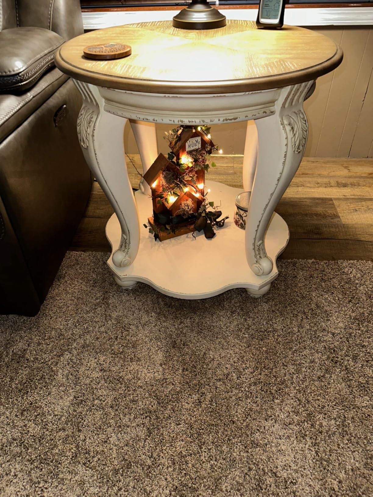 Signature Design by Ashley Realyn Round End Table, Cottage-Style Side Table with Antiqued Two-Tone Finish, White/Brown customer photo 2