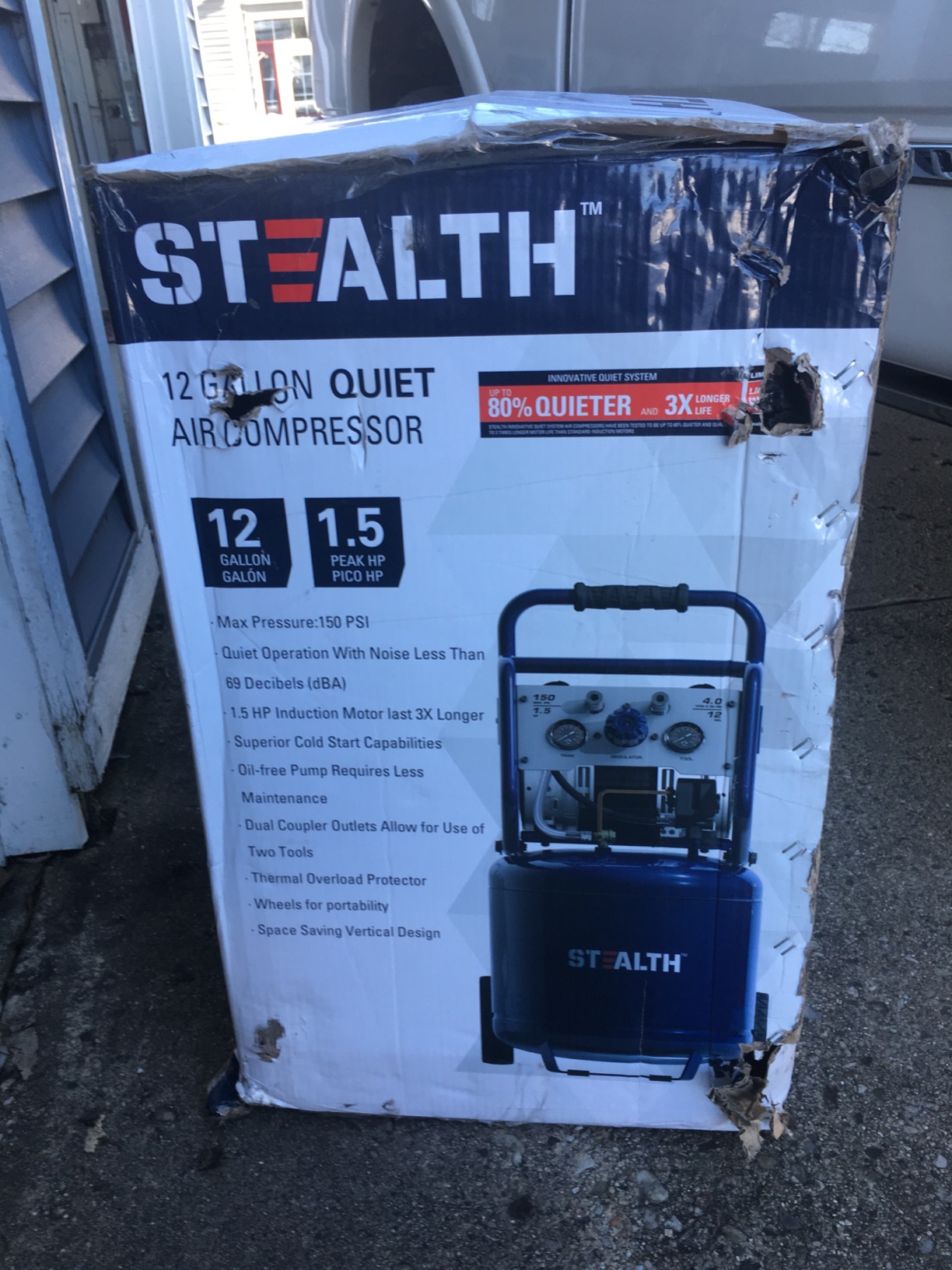 Stealth 12 Gallon Ultra Quiet Air Compressor, 1.5 HP Oil-Free Peak 150 PSI 68 Decibel, 5 CFM @ 40 PSI 4 CFM @ 90 PSI Silent Portable Long Life Electric Air Compressor with Wheel for Garage customer photo 2