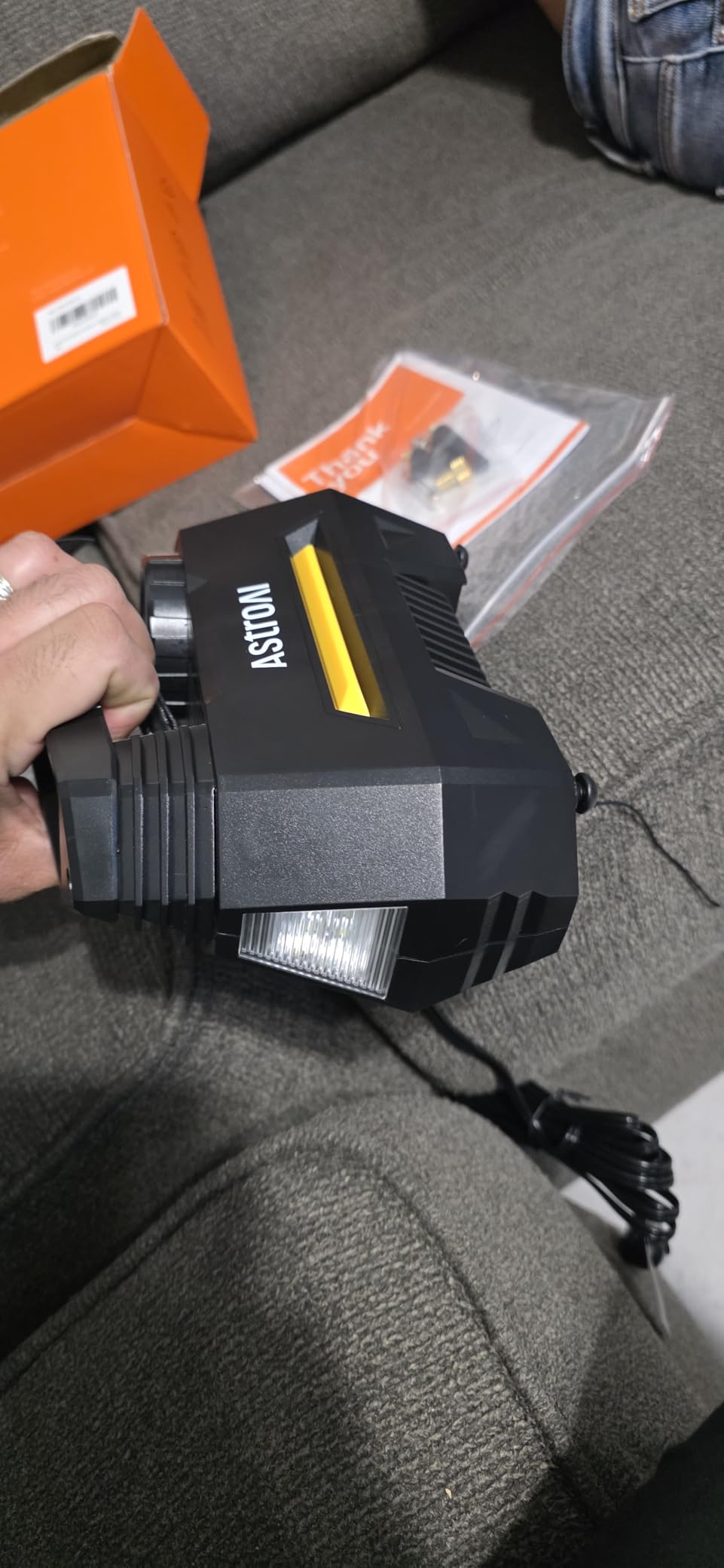 AstroAI AIRUN H Tire Inflator Portable Air Compressor Air Pump for Car Tires, 9.8Ft Cord-12V DC-Powered Auto Pump with Digital Pressure Gauge, LED Light for Bicycle, Balloons, Yellow customer photo 2