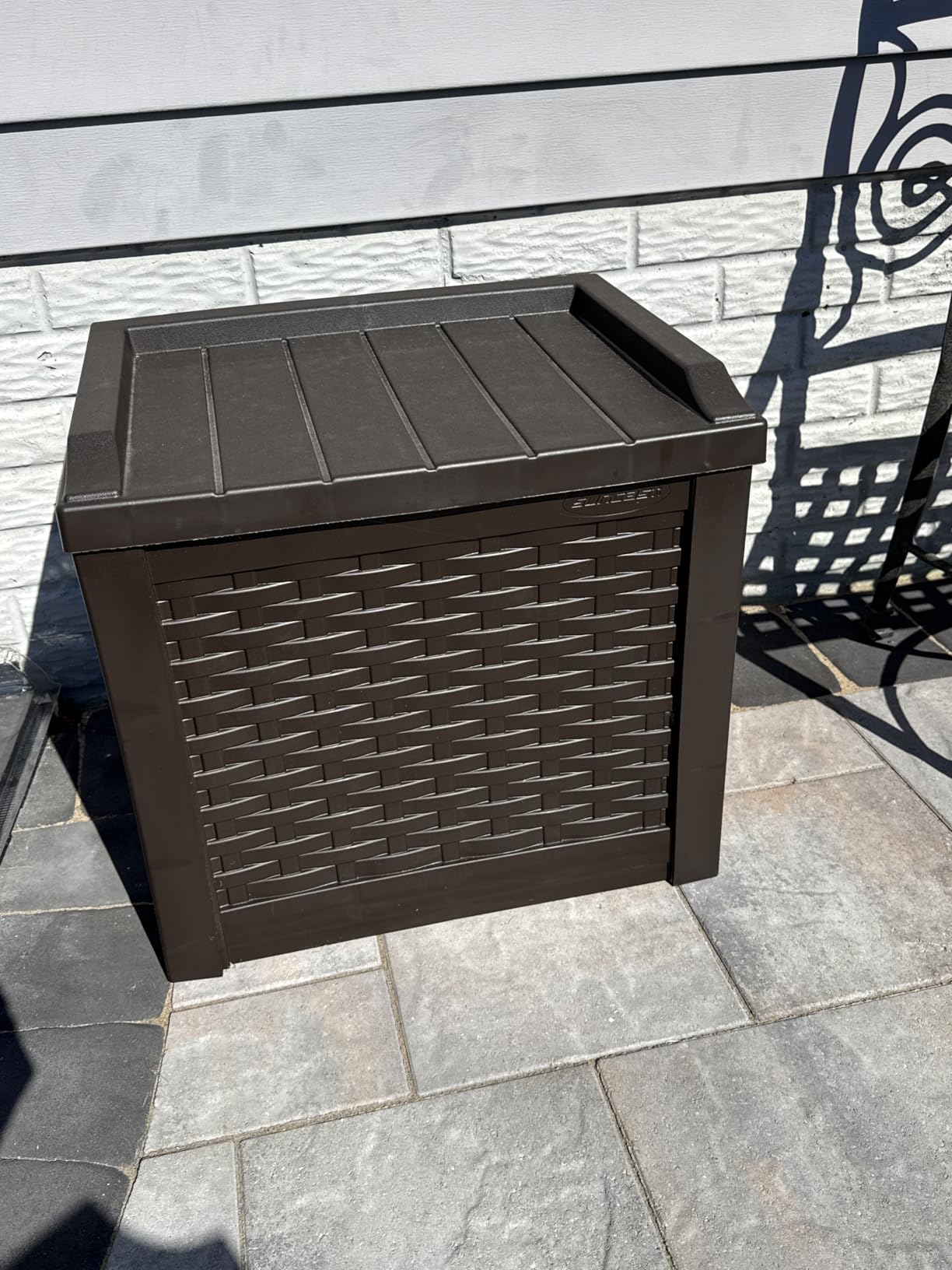 Suncast Outdoor Deck Box - 22 Gallon Java Resin Outdoor Storage Box, Weatherproof Patio Storage Bin Container for Seating & Organizing Cushions, Tools & Towels for Pool, Yard, & Garden customer photo 1