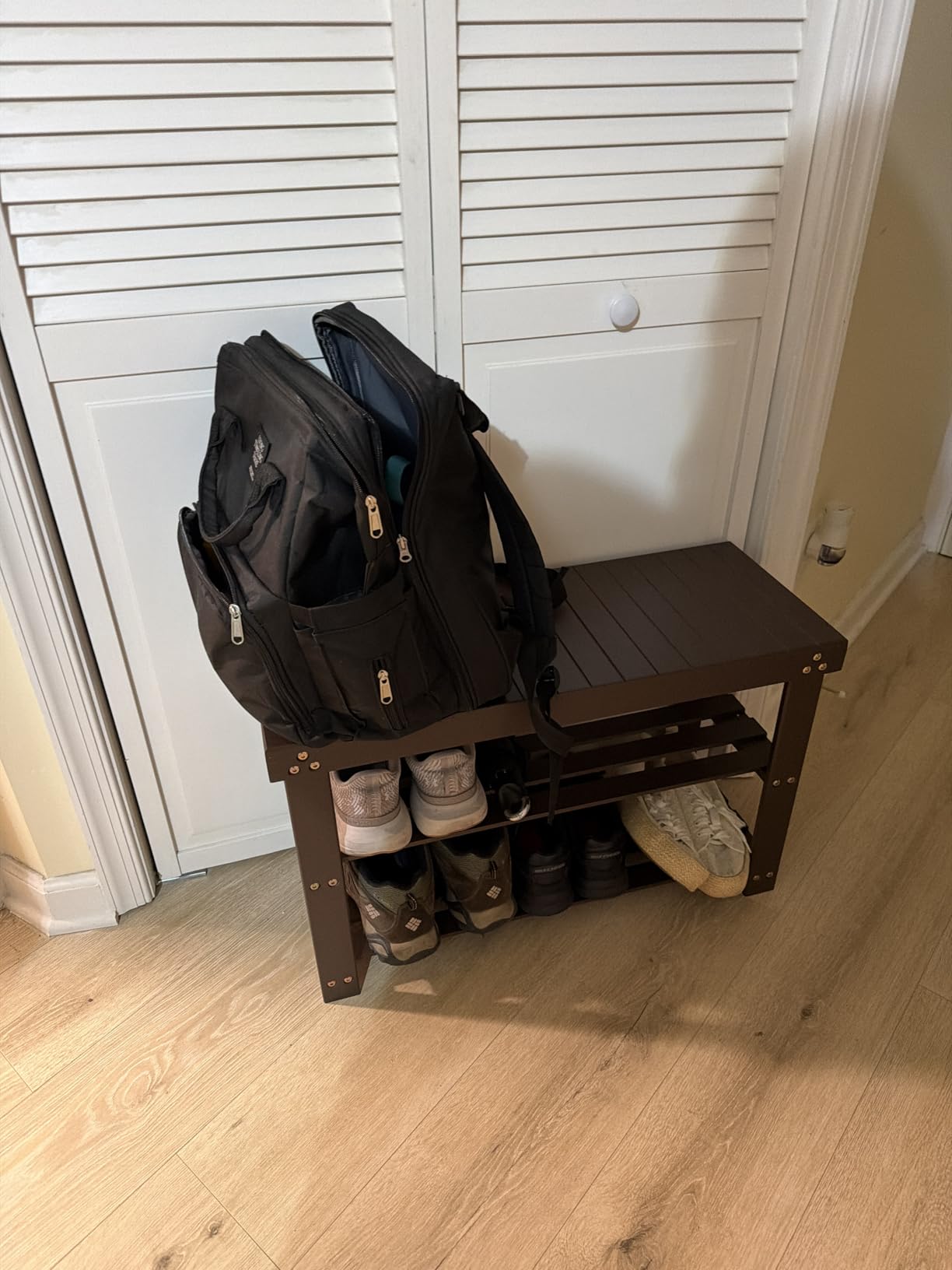 Pipishell Bamboo Shoe Rack Bench, 3 Tier Sturdy Shoe Bench, Storage Shoe Organizer, Holds up to 300lbs for Entryway Bedroom Living Room Balcony, Brown customer photo 1