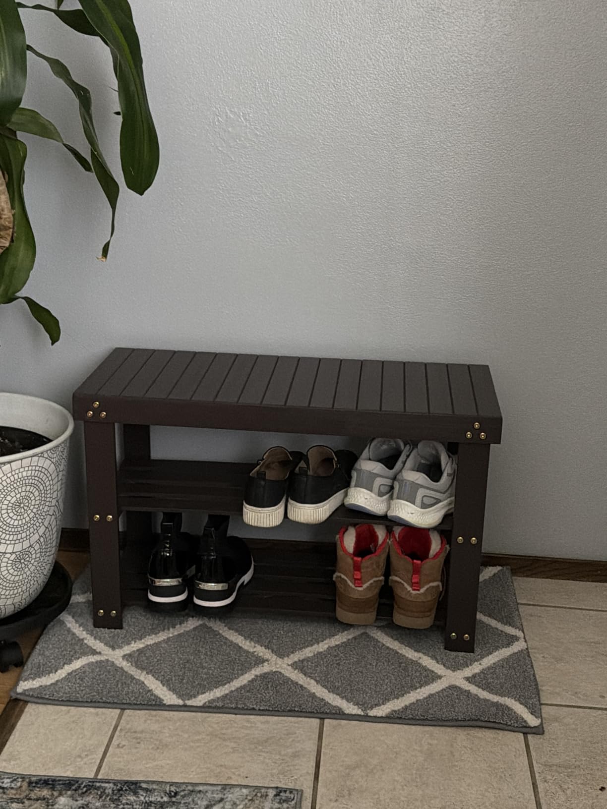 Pipishell Bamboo Shoe Rack Bench, 3 Tier Sturdy Shoe Bench, Storage Shoe Organizer, Holds up to 300lbs for Entryway Bedroom Living Room Balcony, Brown customer photo 2