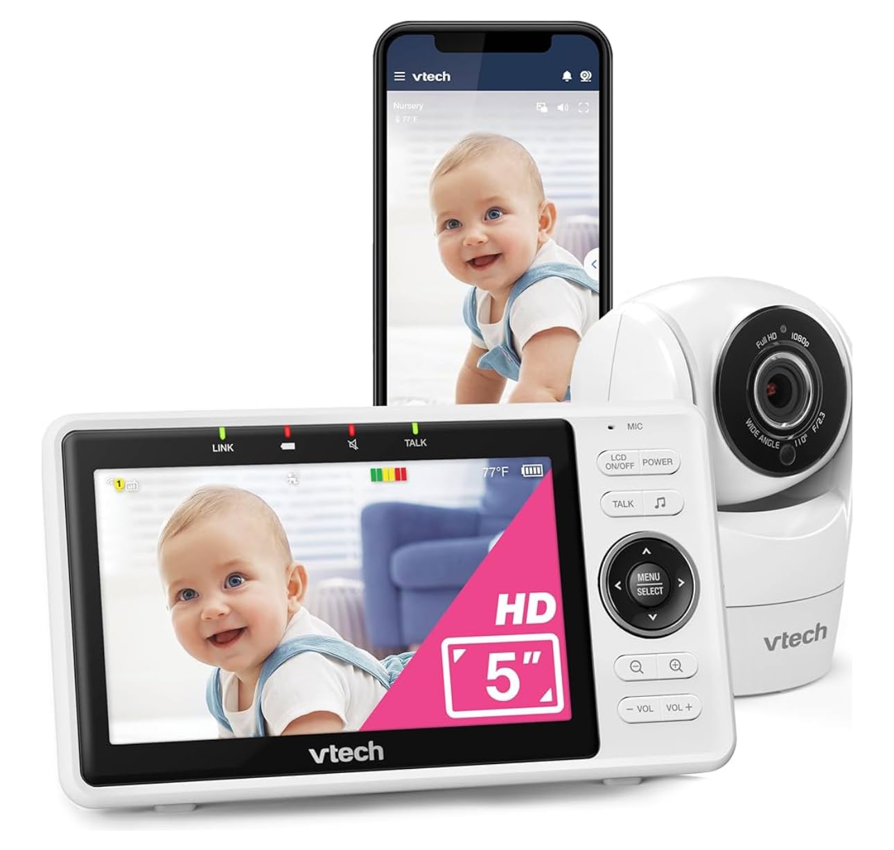 VTech WiFi Baby Monitor - 1080p Camera, 5