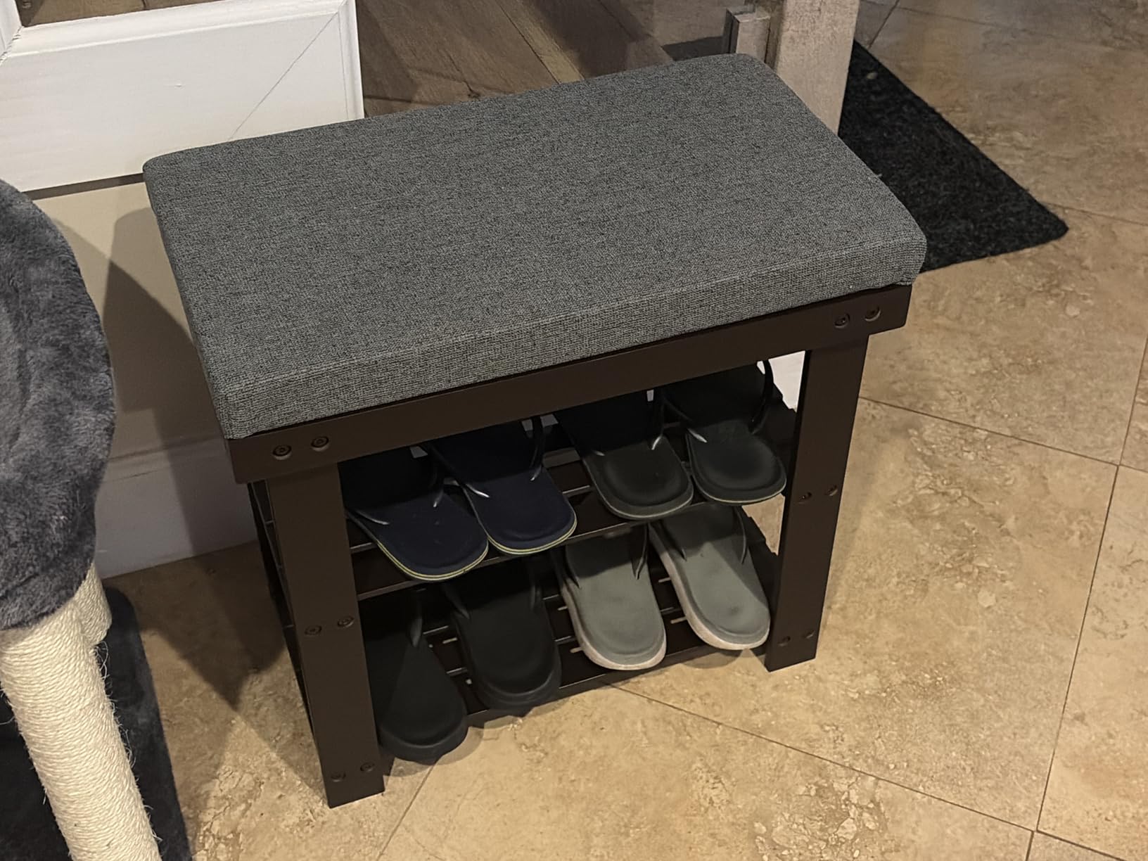 SONGMICS Bamboo Shoe Bench, 3-Tier Shoe Rack Organizer for Entryway, Living Room, Bench Seat Holds Up to 300 lb, 11.9 x 28.3 x 19.2 Inches, Rustic Walnut and Slate Gray ULBS604CG customer photo 2