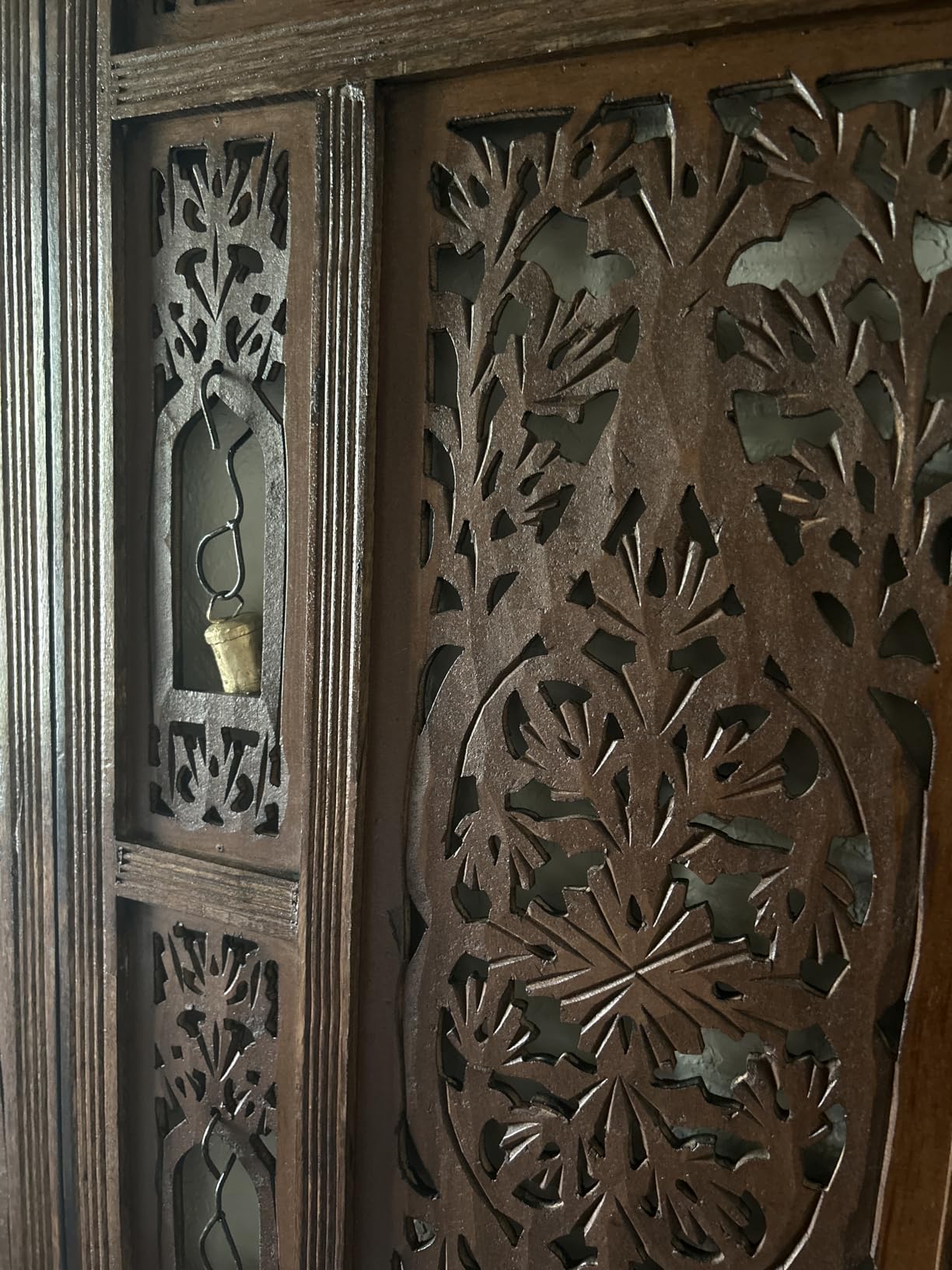 Room Divider Wood Screen - Ghanti Bells Antique Brown - 4 Panel Folding 72 x 80 - Assembled Hand Carved Decorative Functional Versatile Portable Partition customer photo 1