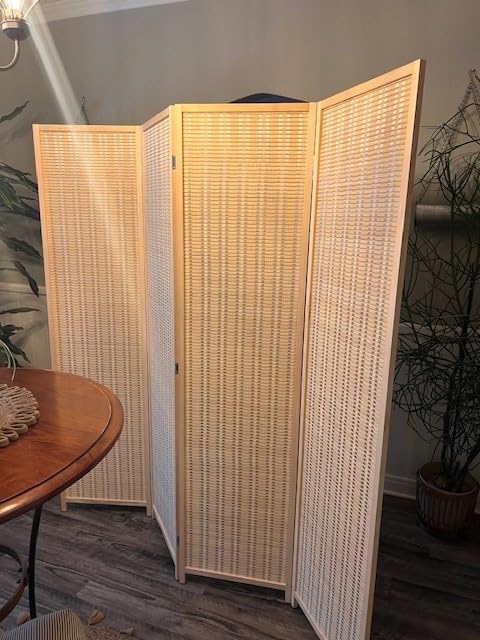 FDW Bamboo Room Divider Folding Privacy Wooden Screen 4 Panel 72 Inches High 17.7 Inches Wide Room Divider for Bedroom Office Study,Natural customer photo 2
