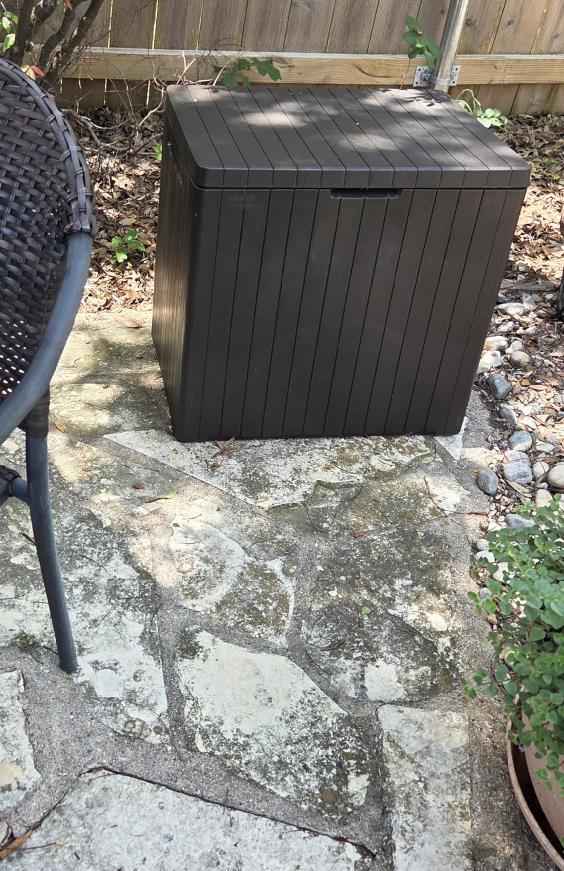 Keter City 30 Gallon Resin Outdoor Storage Box and Patio Furniture Side Table for Pool and Garden Accessories, Brown customer photo 2