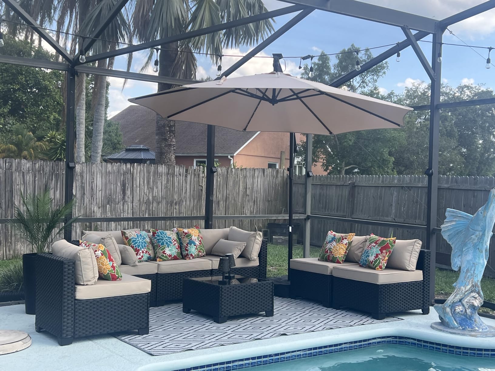 Valita 7 Pieces Outdoor Wicker Furniture Conversation Set Patio Sectional Sofa Set Glass Table with Non-Slip Cushions Furniture Cover, Khaki customer photo 2