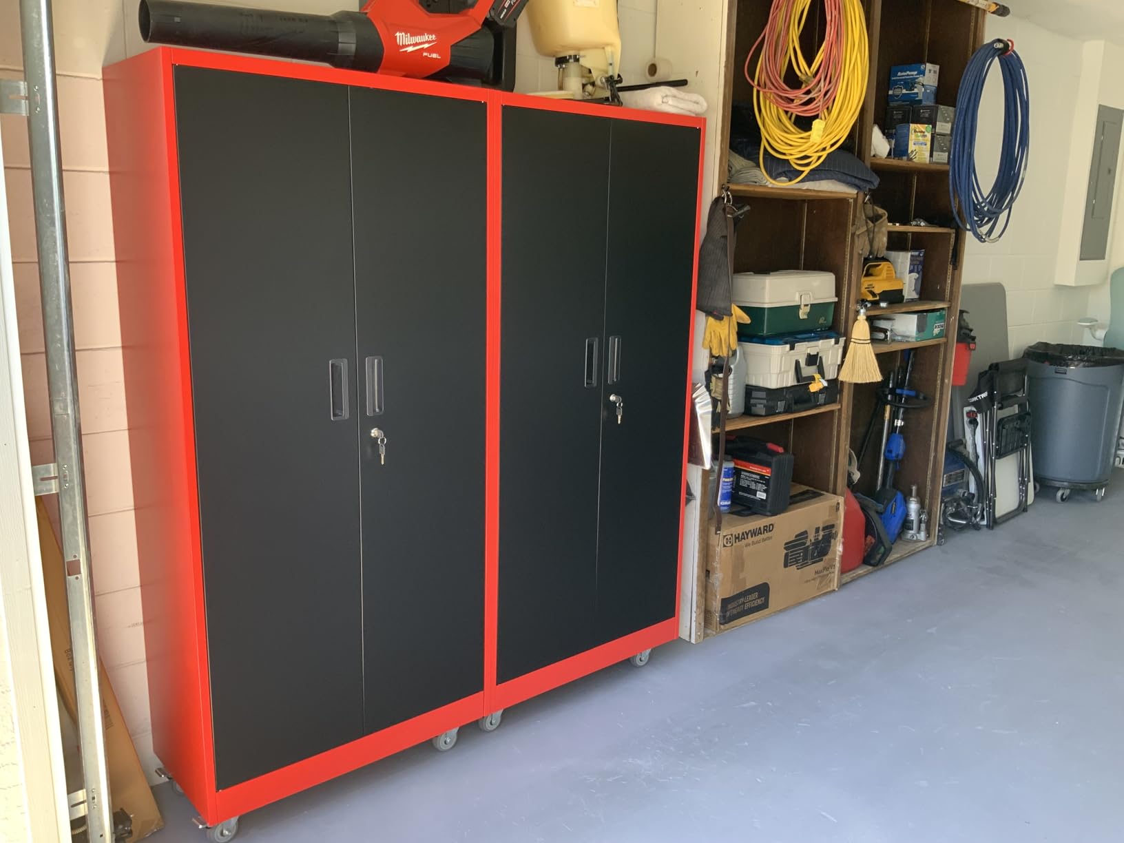 Aobabo Garage Storage Cabinet with Door Pegboard, Lockable Metal Storage Cabinet with 5 Adjustable Shelves for Garage Home customer photo 1