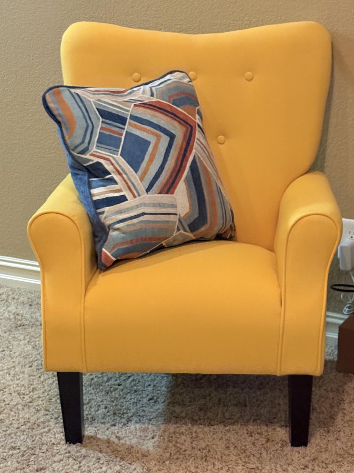 BELLEZE Modern Accent Chair, High Back Armchair, Upholstered Wingback Side Chair, Padded Single Sofa with Wooden Legs for Living Room, Bedroom - Green Blue Floral customer photo 2