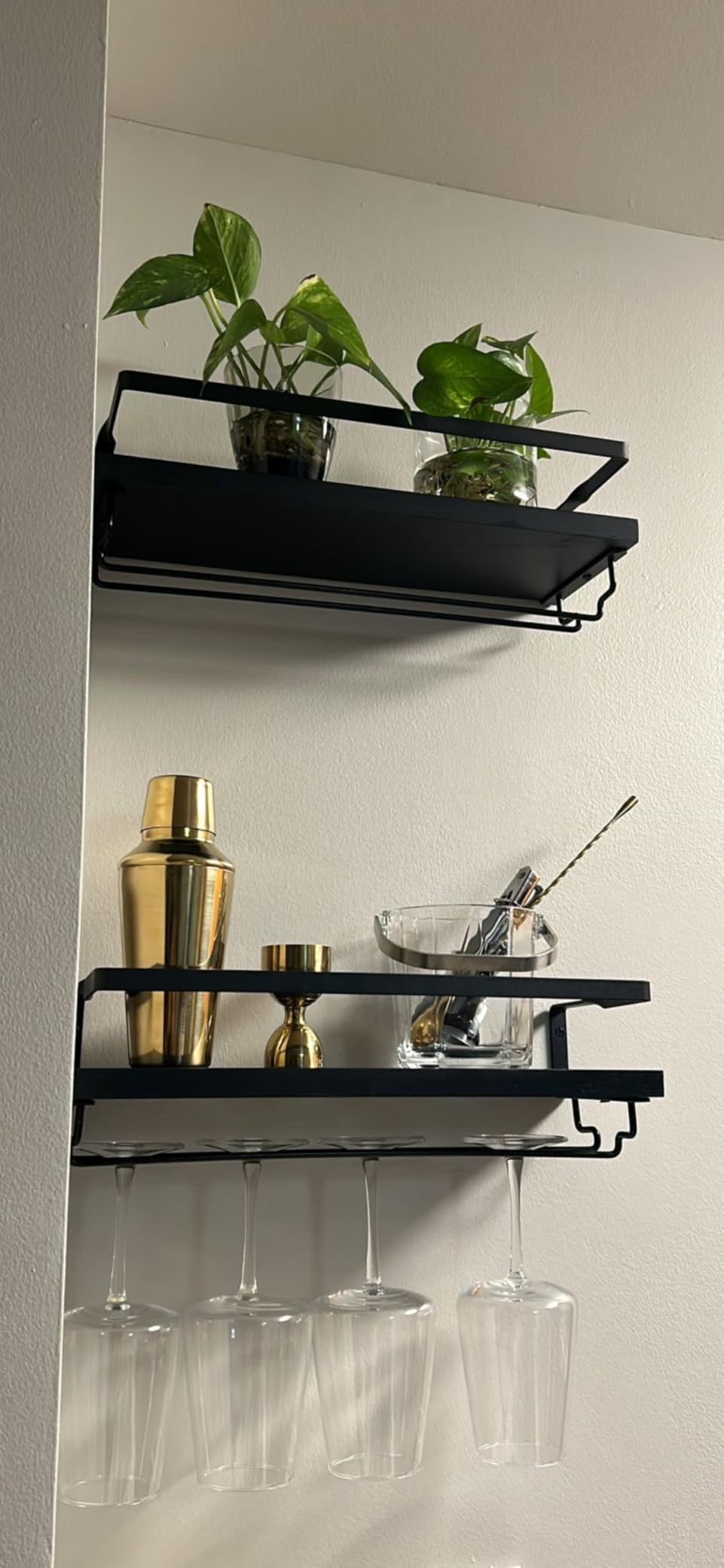 Mkono Wall Mounted Wine Rack, Wine Glass Holder with Wood Shelf, 2 Pack customer photo 1