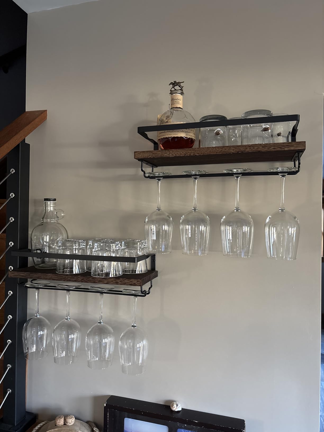 Mkono Wall Mounted Wine Rack, Wine Glass Holder with Wood Shelf, 2 Pack customer photo 2