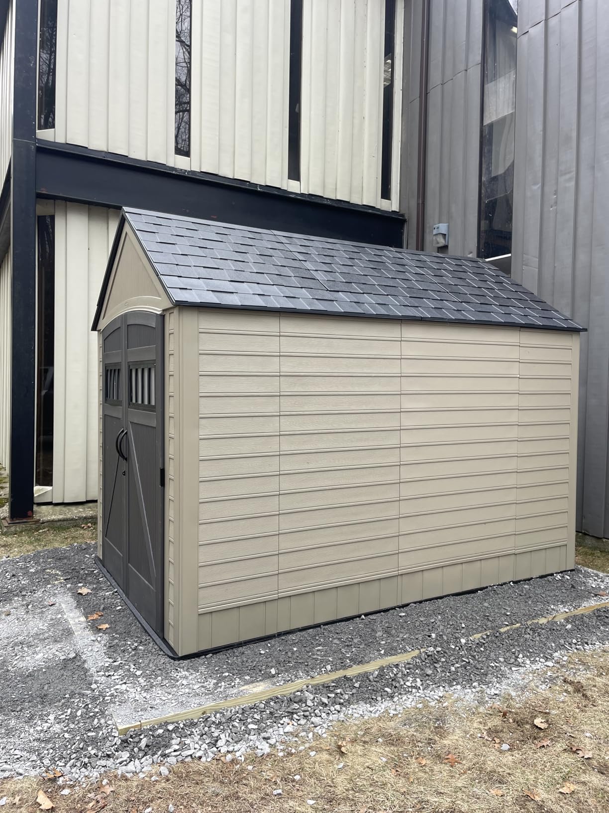 Rubbermaid 7 Foot by 7 Foot Weatherproof Outdoor Storage Shed for Garden Tools and Lawn Machinery Organization with Lockable Double Door Sandstone customer photo 1