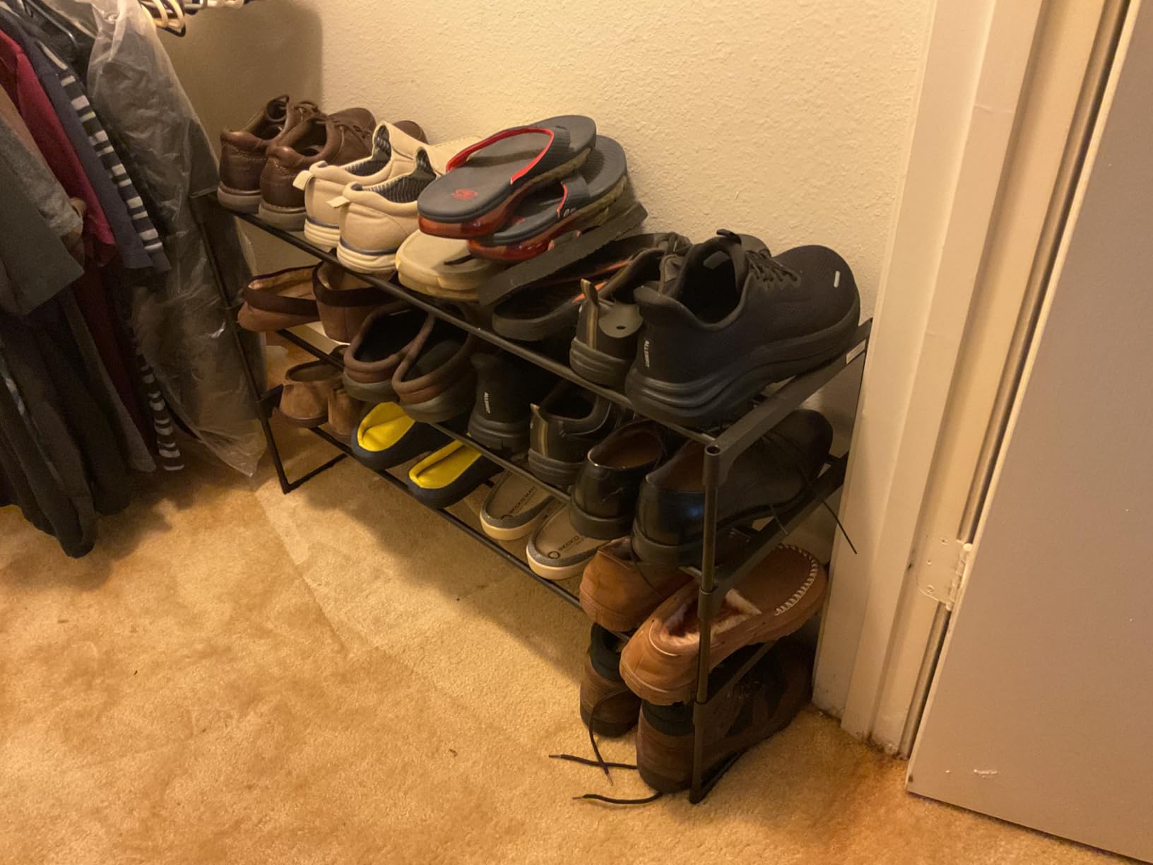 SONGMICS Shoe Rack, 3-Tier Shoe Organizer, Metal Storage Shelf, Upright or Upside Down, for 16-20 Pairs, Stackable, for Entryway, 11.8 x 36.2 x 21.7 Inches, Black ULSA303B02 customer photo 1