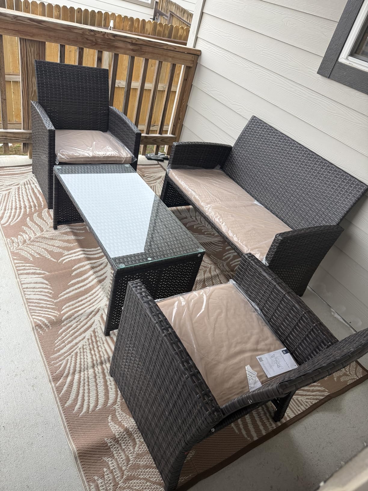 Best Choice Products 4-Piece Outdoor Wicker Patio Conversation Furniture Set for Backyard w/Coffee Table, Seat Cushions - Gray/Navy customer photo 1
