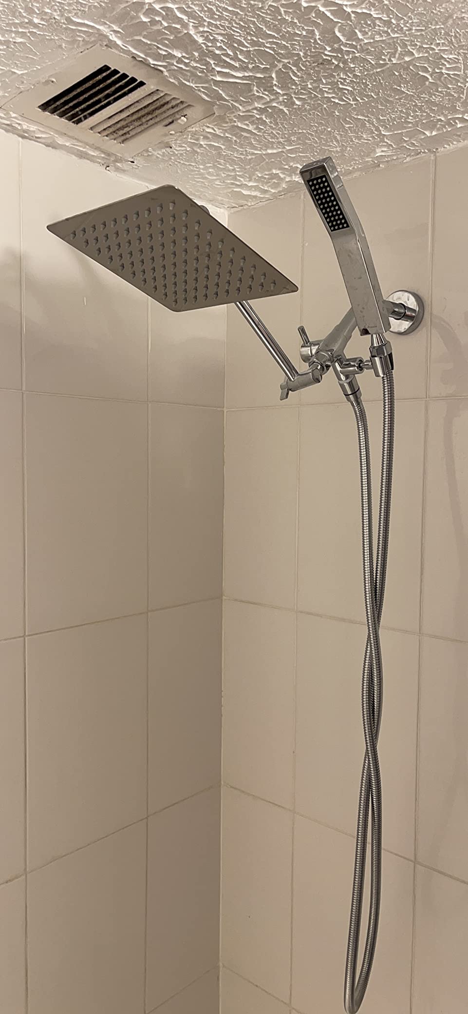 G-Promise All Metal 8 Inch Dual Square Shower Head with Handheld Spray Combo, Rain Shower Head, Adjustable Extension Arm, Smooth 3-Way Diverter, 71 Inch Extra Long Hose - Chrome customer photo 2