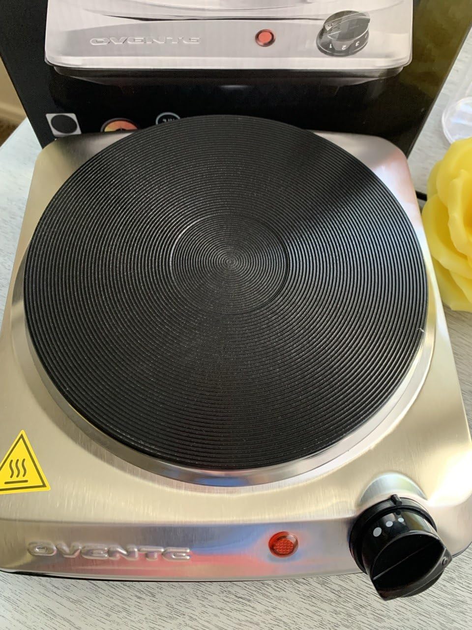 OVENTE Electric Countertop Single Burner, 1000W Cooktop with 7.25 Inch Cast Iron Hot Plate, 5 Level Temperature Control, Compact Cooking Stove and Easy to Clean Stainless Steel Base, Silver BGS101S customer photo 1