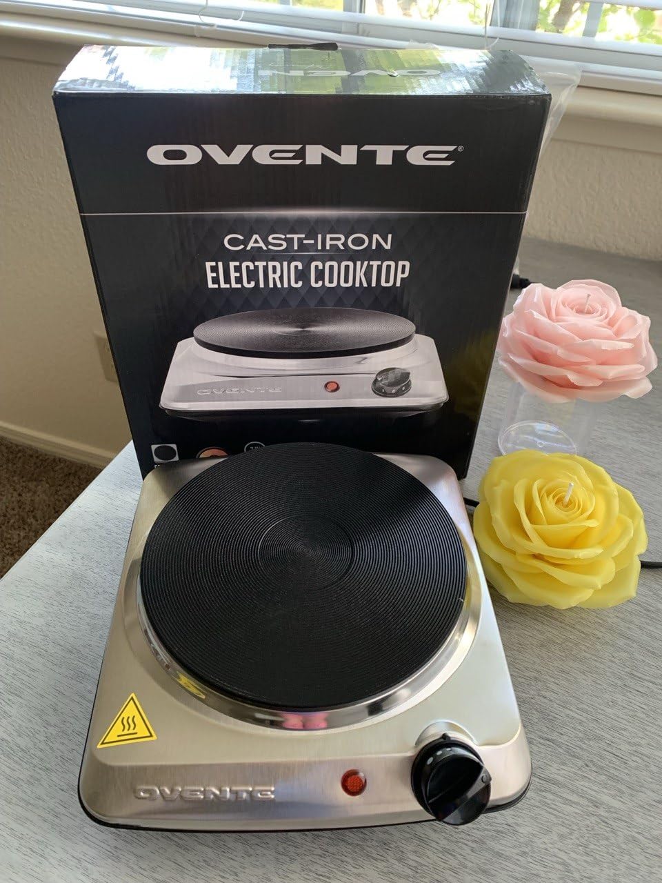 OVENTE Electric Countertop Single Burner, 1000W Cooktop with 7.25 Inch Cast Iron Hot Plate, 5 Level Temperature Control, Compact Cooking Stove and Easy to Clean Stainless Steel Base, Silver BGS101S customer photo 2