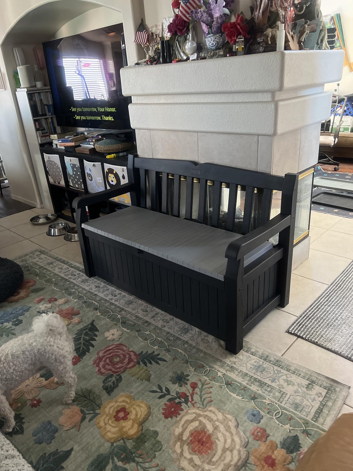 Keter Solana 70 Gallon Storage Bench Deck Box for Patio Furniture, Front Porch Decor and Outdoor Seating - Perfect to Store Garden Tools and Pool Floats, Graphite customer photo 1