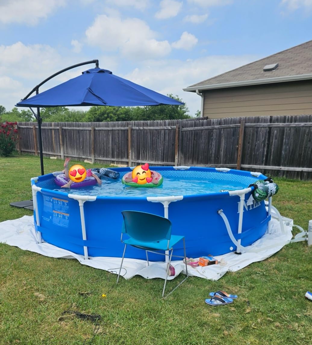 Yaheetech 10FT Patio Offset Umbrella - Cantilever Hanging Outdoor Umbrellas w/UV Protection & 8 Ribs & Handy Crank & Cross Base for Market/Garden/Lawn/Deck/Backyard/Pool - Tan customer photo 2