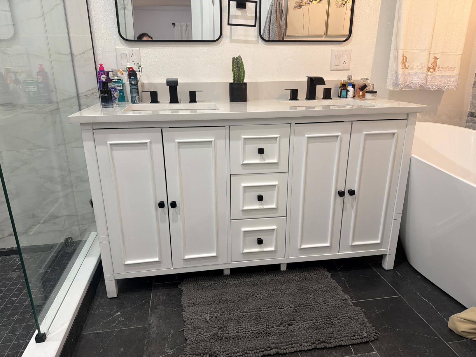 Alaterre Furniture Williamsburg 60 Inch Double Sink Bathroom Vanity - Freestanding Cabinet Without Top - Large Soft-Close Wood Vanity (White) customer photo 1