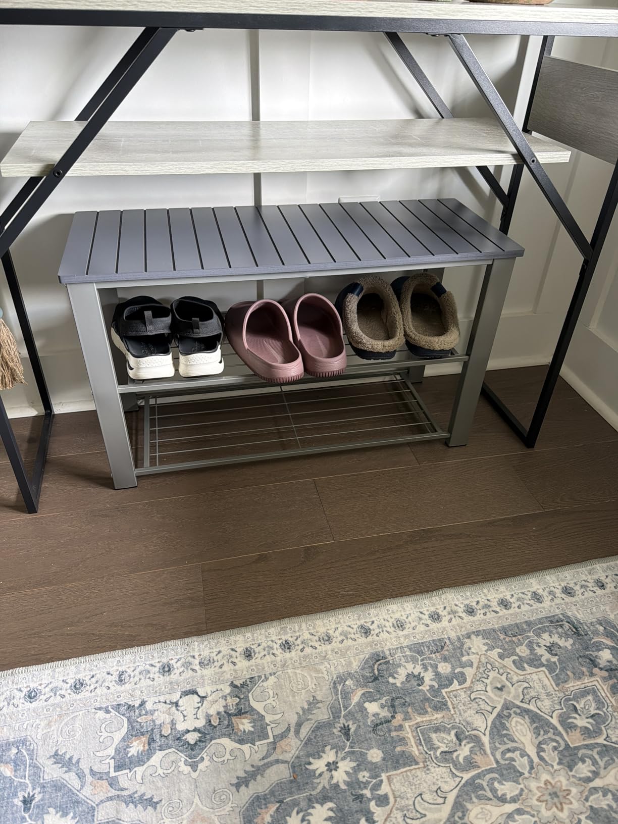 Simple Houseware Wood Top Shoe Storage Bench for Entryway, Rustic Brown customer photo 1