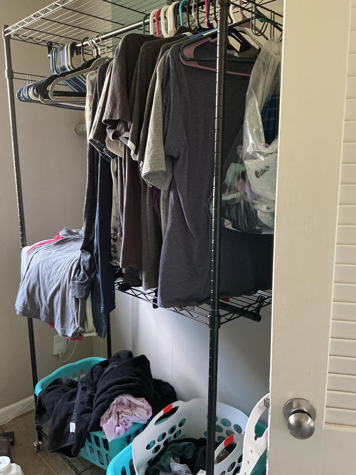 VIPEK R2 Plus Heavy Duty Rolling Garment Rack 3 Tiers Adjustable Wire Shelving Clothes Rack with Double Rods and Side Hooks, Freestanding Wardrobe Storage Rack Metal Clothing Rack, Black customer photo 1