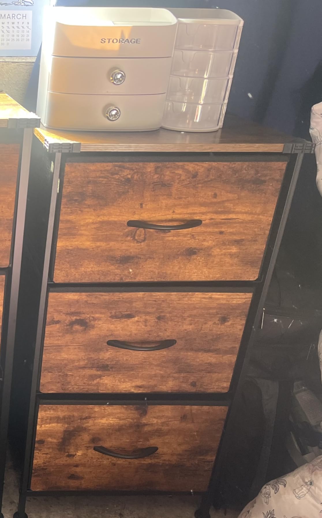WLIVE Dresser with 3 Drawers, Fabric Nightstand, Organizer Storage Dresser for Bedroom, Hallway, Entryway, Closets, Sturdy Steel Frame, Wood Top, Easy Pull Handle, Rustic Brown Wood Grain Print customer photo 1