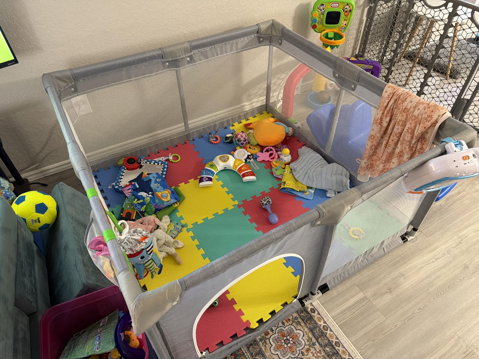 Fodoss Baby Playpen 50x50in, Small Play Pen for Babies and Toddlers, Play Yard, Activity Fence with All-Side Mesh, Pull Rings customer photo 1