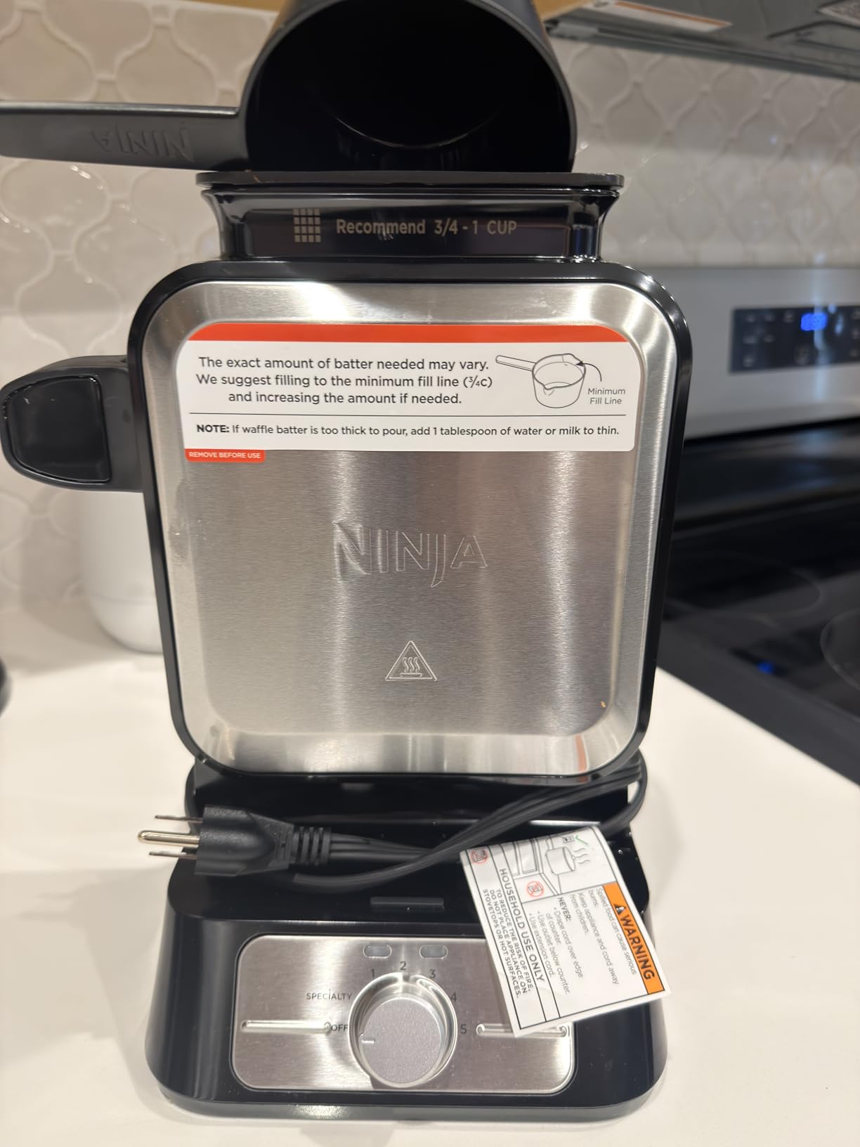 Ninja Belgian Waffle Maker Pro | Vertical Design | 5 Shade Settings with Precision-Pour Cup & Chef-curated Recipe Guide | Black & Silver | BW1001 customer photo 2