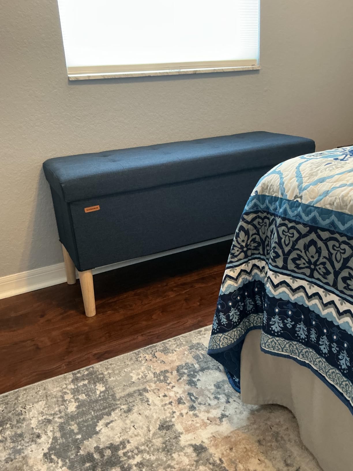 SONGMICS Storage Ottoman Bench, Foldable Foot Rest with Legs, 15 x 43 x 15.7 Inches, End of Bed Bench, Storage Chest, Load up to 660 lb, for Living Room, Bedroom, Entryway, Slate Gray ULSF018G01 customer photo 1