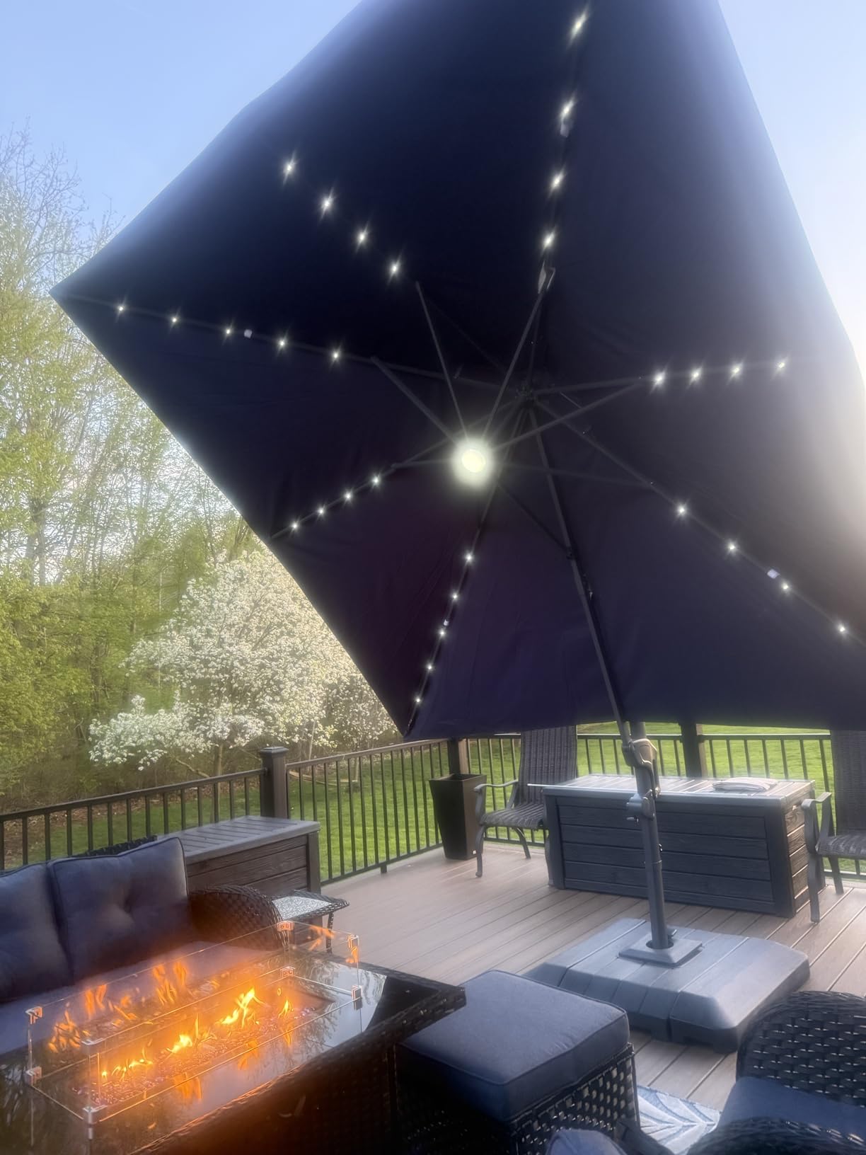 Best Choice Products 10x10ft Cantilever Patio Umbrella w/Base Included, Solar LED Lights 360 Rotation Large Offset Hanging Outdoor Shade for Deck Pool Backyard w/Stand - Tan customer photo 2