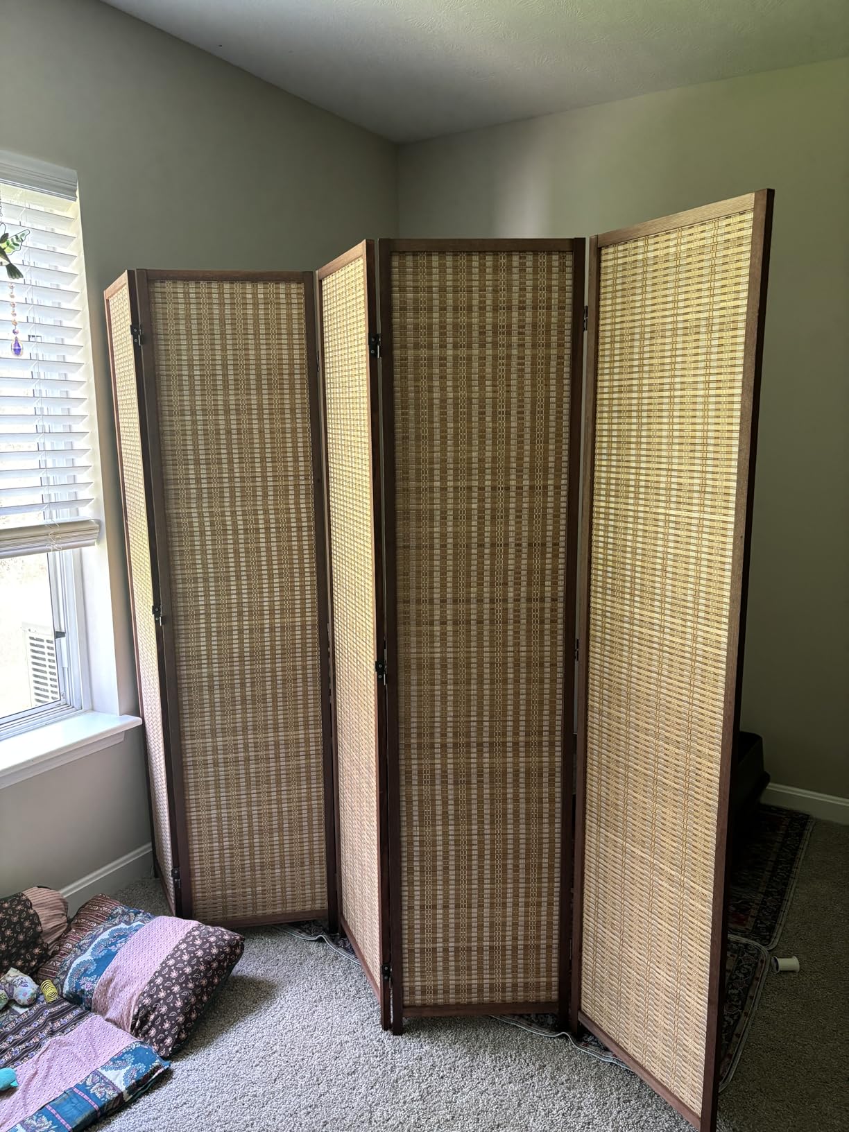 Furnnylane 6 Panel Bamboo Room Divider - 5.6 ft Tall Folding Privacy Screen for Room Separation, Natural Brown Freestanding Partition Wall for Home Office customer photo 1