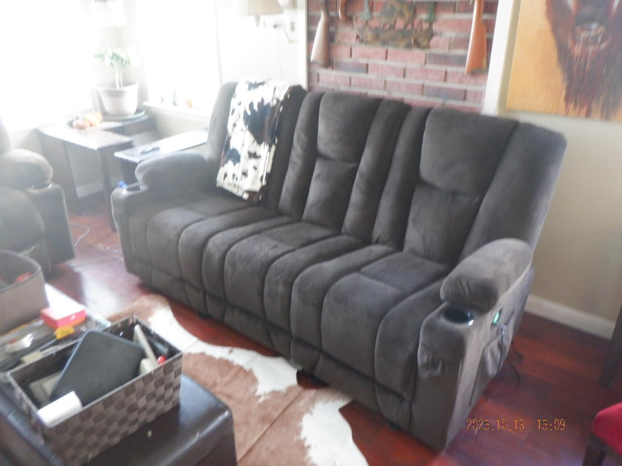 MCombo Zero Gravity 3 Seater Power Reclining Sofa, Heat and Vibration Massage, Recliner Couch for Living Room, Fabric 6035SET (Brown, 3 Seater) customer photo 2