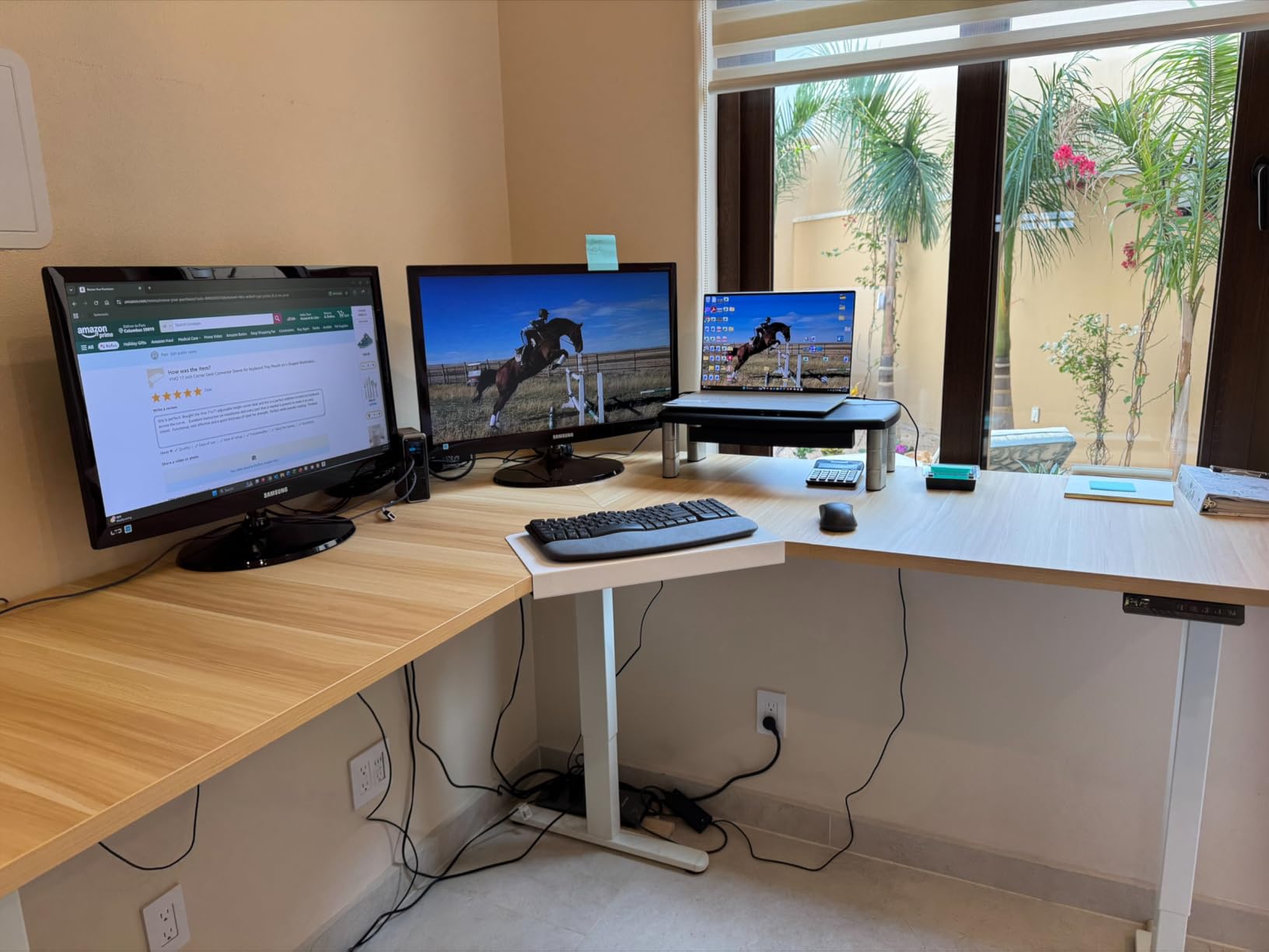 VIVO Electric Height Adjustable 71 x 71 inch Curved Corner Stand Up Desk, Black Table Top, Black Frame, Memory Controller, L-Shaped Workstation, E3C Series, DESK-KIT-E3CB2 customer photo 1