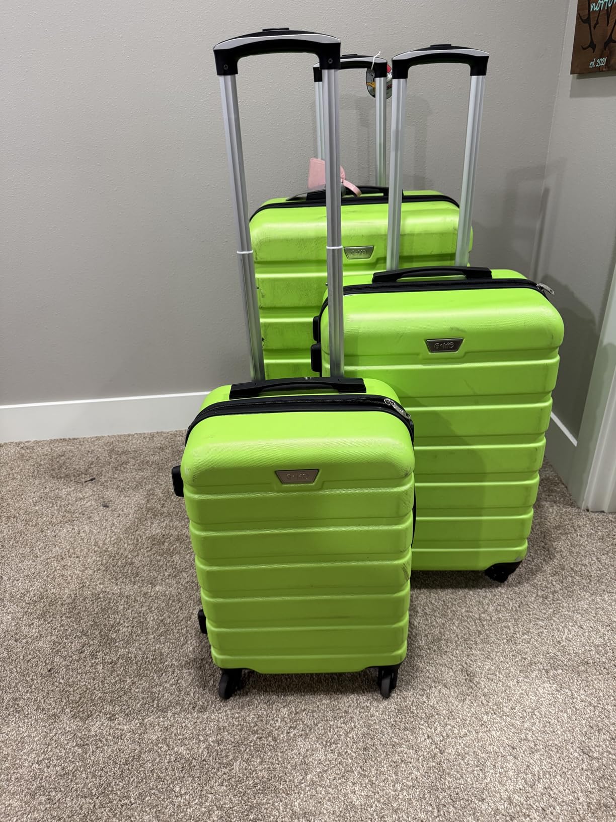 Luggage 3 Piece Set, Lightweight Durable Hardshell Suitcase set with 360° Spinner Wheels, TSA-approved Lock, Checked Family Travel Luggage sets, 20/24/28 Inch, Apricot White customer photo 1