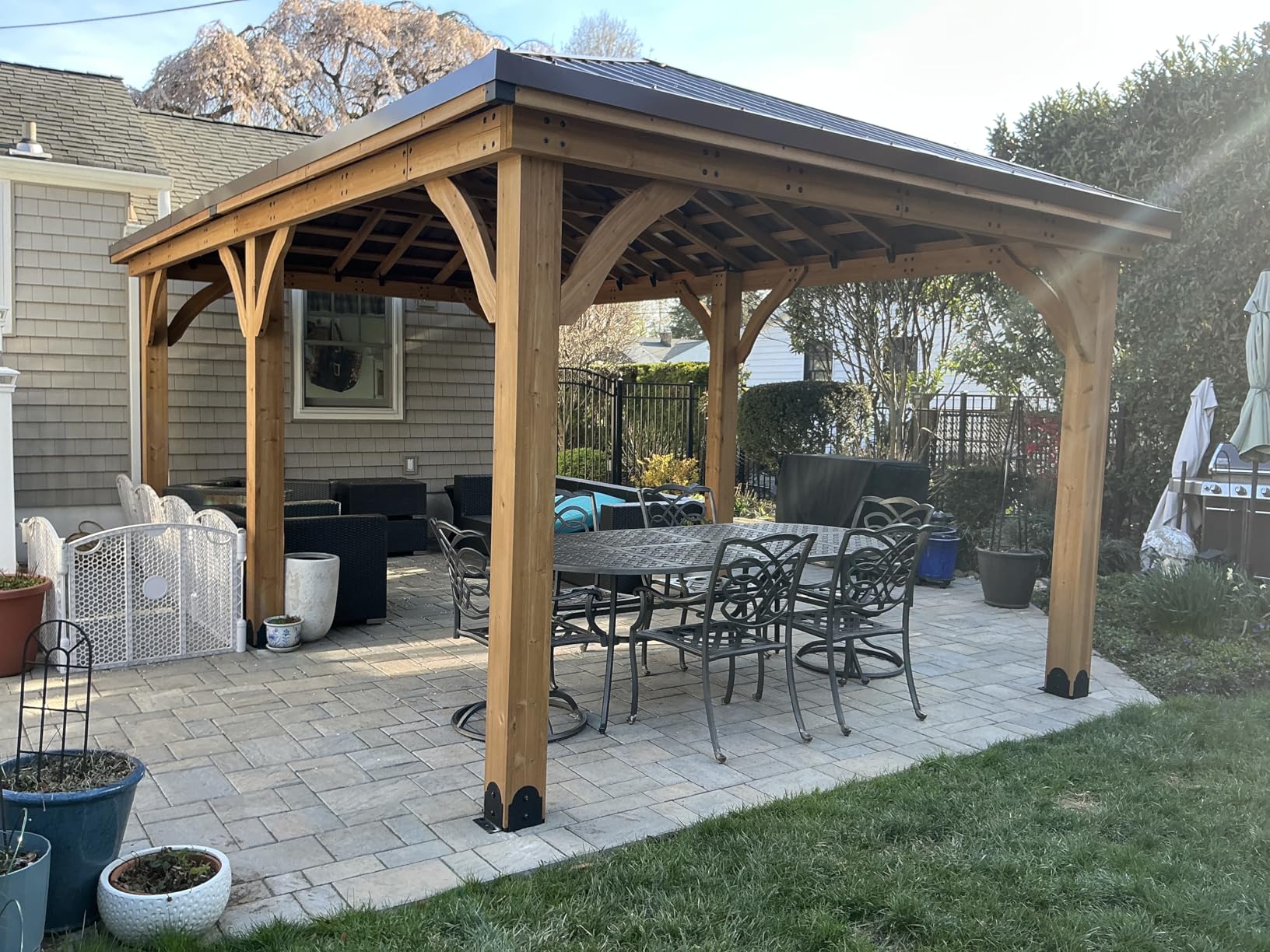 Backyard Discovery Barrington 12' x 10' Cedar Wood Outdoor Gazebo Pavilion with Hardtop Galvanized Steel Hip Roof, Snow Support, Wind Resistance, PowerPort, Shade for Garden, Patio, Deck, Entertaining customer photo 1