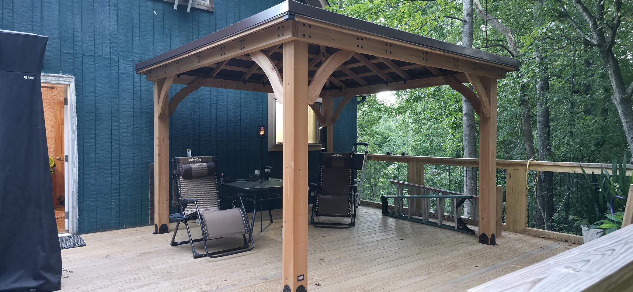 Backyard Discovery Barrington 12' x 10' Cedar Wood Outdoor Gazebo Pavilion with Hardtop Galvanized Steel Hip Roof, Snow Support, Wind Resistance, PowerPort, Shade for Garden, Patio, Deck, Entertaining customer photo 2
