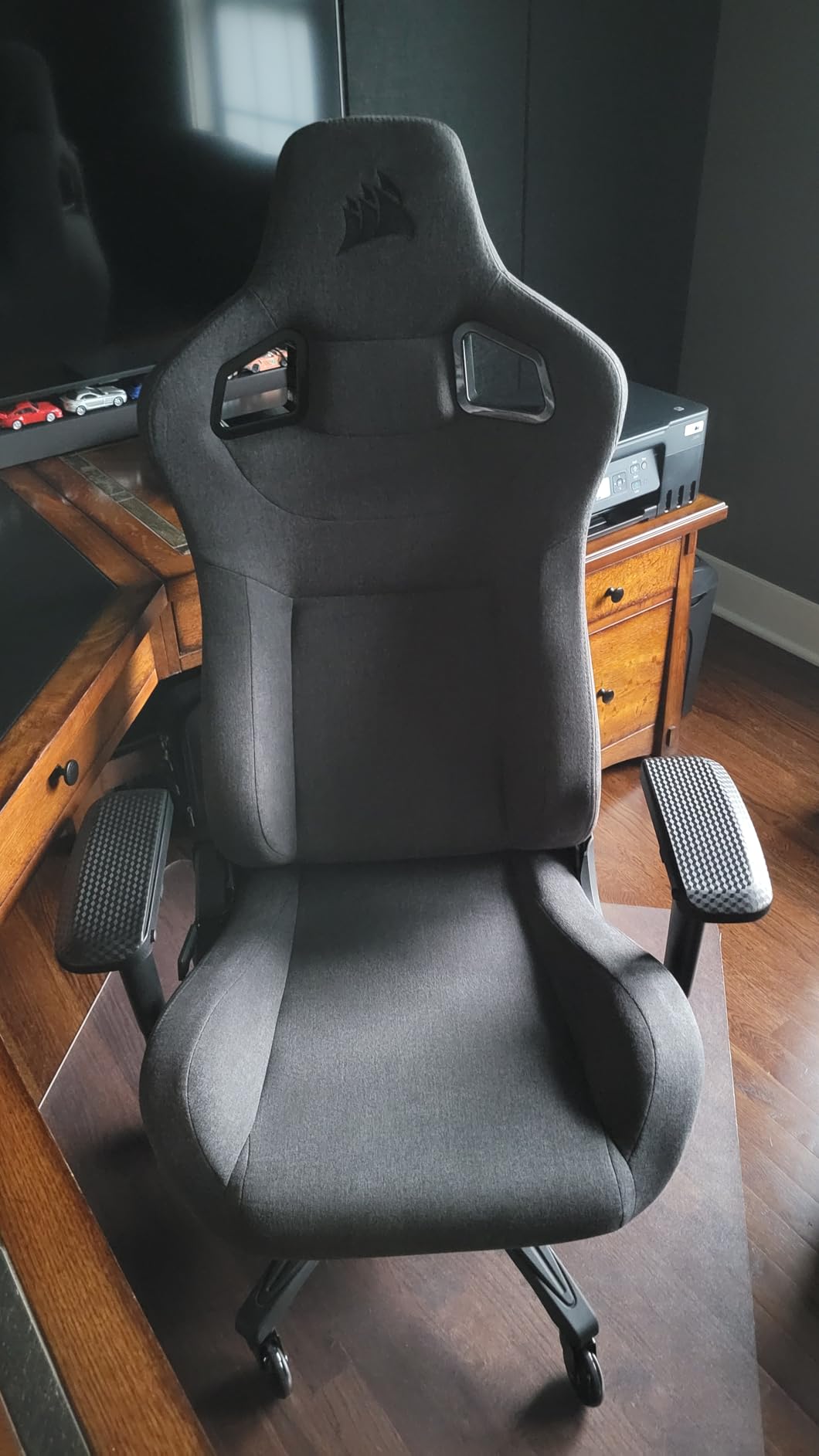 Corsair T3 Rush Fabric Gaming Chair (2023) - Racing-Inspired Design - Soft Fabric Exterior - Padded Neck Cushion - Memory Foam Lumbar Support - Adjustable Seat Height - Charcoal customer photo 1