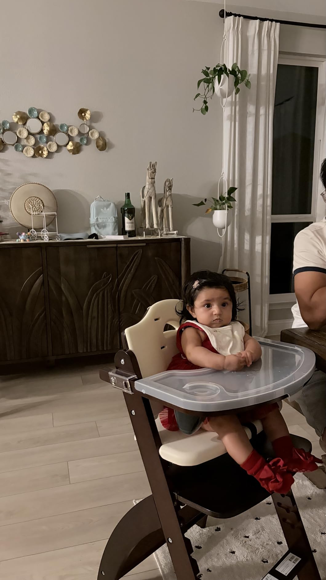 Abiie Beyond Junior Wooden High Chair for Babies and Toddlers - Convertible 3-in-1 Baby Highchair with Removable Tray - Natural Wood/Dove Grey Cushion customer photo 2