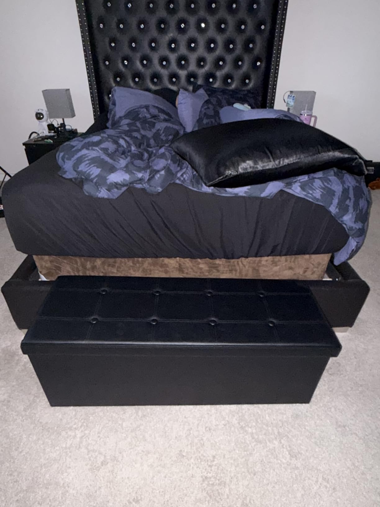 SONGMICS Mazie Collection - 43 Inches Folding Storage Ottoman Bench, Ottoman with Storage, Foot Rest Stool, Load 660 lb, Living Room, Bedroom, Entryway, Synthetic Leather, Coffee Brown ULSF070K01 customer photo 1