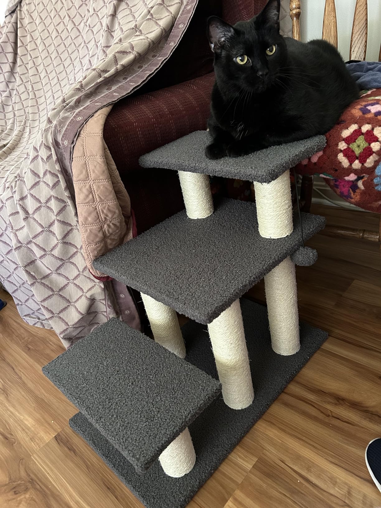 Pawque Dog Stairs & Cat Scratching Post Pet Steps for High Beds Couch, High-Strength Boards Holds up to 150 lbs for Indoor Small Cats Kittens Dogs Climbing Playing, 3 Combination Options, 3 Steps-Grey customer photo 1