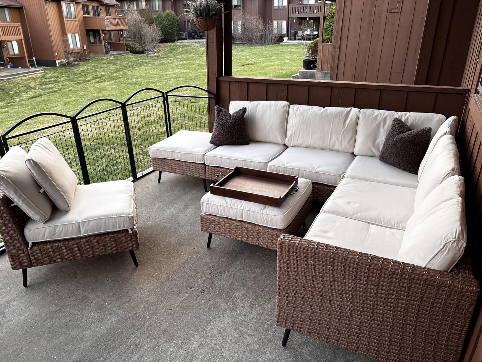 LAUSAINT HOME Outdoor Patio Furniture, 8 Piece Outdoor Sectional Sofa PE Rattan Wicker Patio Conversation Sets, All Weather Patio Furniture Set with Thick Cushions for Garden, Poolside, Backyard(Beige) customer photo 1