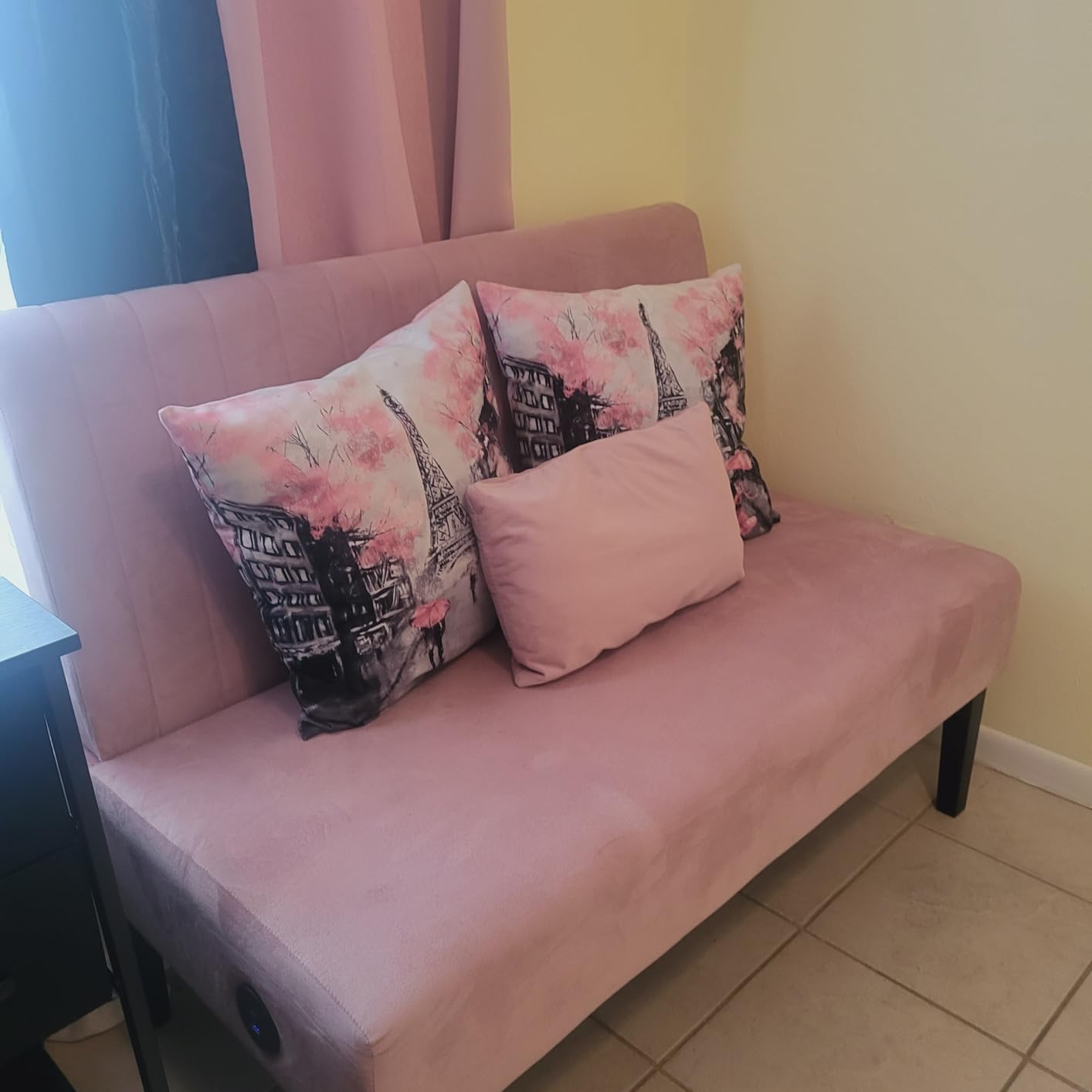 STHOUYN Mini Small Comfy Couch Armless Loveseat Sofa for Bedroom with USB Port, Velvet Couches for Small Spaces Living Room, Apartment Office Dorm (Grey) customer photo 2
